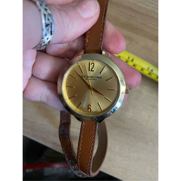 Stuhrling Soiree Deauville 23K Gold Fused SS Sport Watch, Leather Wrap Band - Picture 9 of 12